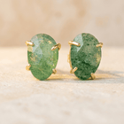 Green Aventurine Gold Oval Stud Earrings