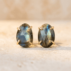 Natural Labradorite Gold Oval Stud Earrings