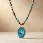 Blue Agate Gold Druzy Pendant Necklace