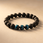 Black Lava Stone Blue Tiger Eye Beads Bracelet