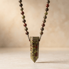 Natural Dragon Blood Jasper Beaded Point Pendant Necklace