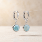 Silver Larimar Round Drop Hoop Earrings