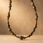 Natural Wood Onyx Striped Beaded Necklace