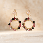 Multicolor Tourmaline Gold Beaded Circle Earrings