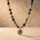 Natural Agate Mala Beads Om Pendant Necklace