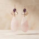 Rose Quartz Amethyst Gold Drop Earrings