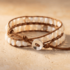Natural White Shell Beads Brown Leather Wrap Bracelet