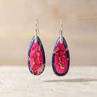 Pink Navy Imperial Jasper Teardrop Silver Earrings