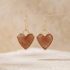 Strawberry Quartz Gold Heart Drop Earrings