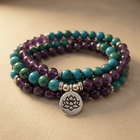 Amethyst Chrysocolla Silver Lotus Wrap Bracelet