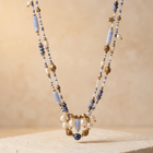 Blue Sodalite Pearl Gold Beaded Necklace