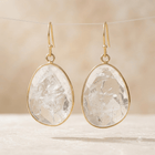 Clear Quartz Gold Teardrop Dangle Earrings