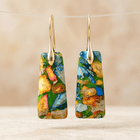 Colorful Mosaic Jasper Gold Drop Earrings