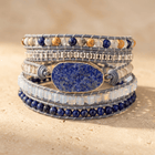 Lapis Lazuli Gold Oval Leather Wrap Bracelet
