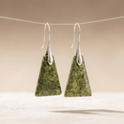 Natural Green Jasper Pyramid Silver Earrings
