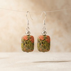 Natural Unakite Silver Square Drop Earrings
