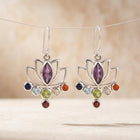 Vintage Silver Lotus Flower Multistone Earrings