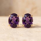 Amethyst Gold Oval Stud Earrings