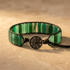 Green Onyx Tube Beads Leather Wrap Bracelet