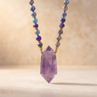 Purple Amethyst Gold Beaded Point Pendant Necklace