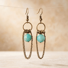 Turquoise Amazonite Bronze Chain Chandelier Earrings