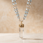 Natural Aquamarine Clear Quartz Point Necklace