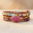 Boho Leather Wrap Bracelet Pink Stone