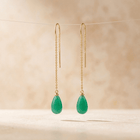 Green Onyx Gold Teardrop Thread Earrings
