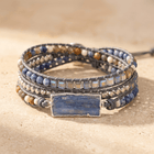 Natural Blue Sodalite Gemstone Leather Wrap Bracelet