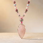 Natural Rose Quartz Arrowhead Beaded Necklace
