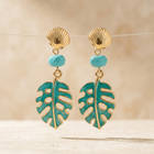 Tropical Gold Turquoise Leaf Drop Earrings