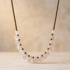 Rose Quartz Teardrop Brass Beaded Necklace