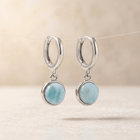 Silver Larimar Round Drop Hoop Earrings