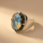 Natural Labradorite Silver Oval Ring