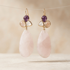 Rose Quartz Amethyst Gold Drop Earrings