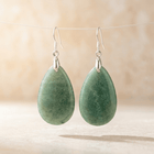 Natural Green Aventurine Silver Teardrop Earrings