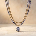 Blue Sodalite Gold Beaded Layered Necklace