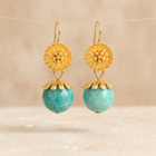 Gold Amazonite Daisy Flower Drop Earrings