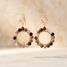 Multicolor Tourmaline Gold Beaded Circle Earrings