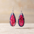 Pink Navy Imperial Jasper Teardrop Silver Earrings