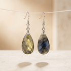 Natural Labradorite Silver Faceted Drop Earrings
