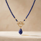 Gold Lapis Lazuli Beaded Teardrop Necklace