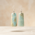 Natural Amazonite Silver Rectangle Drop Earrings