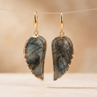 Natural Labradorite Gold Angel Wing Earrings