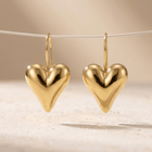 Gold Puffy Heart Stud Earrings