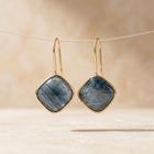Blue Apatite Gold Cushion Drop Earrings
