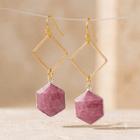 Pink Rhodonite Gold Diamond Drop Earrings