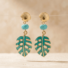 Tropical Gold Turquoise Leaf Drop Earrings