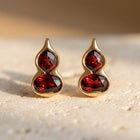 Gold Red Zirconia Gourd Stud Earrings