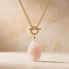 Rose Quartz Teardrop Gold Toggle Necklace